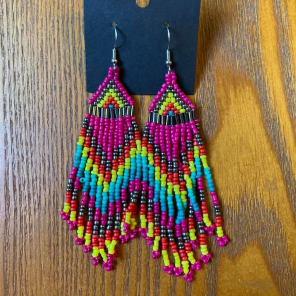 Hot Pink, Rainbow Seed Bead Earrings